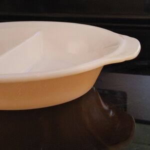 468 FIRE KING Peach Lustre Divided Oval Baking Casserole Dish